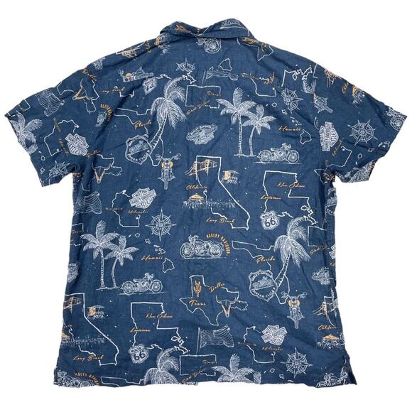 HARLEY-DAVIDSON Linen-Blend Short-Sleeve Route 66 Graphic Button-Up Size XL - Picture 5 of 6